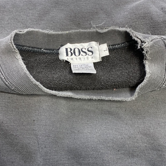 Vintage Hugo Boss Crewneck Black Sweatshirt Grunge Thrashed Large 90s - Picture 4 of 8